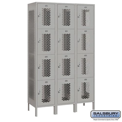 Salsbury 15" Wide Four Tier Vented Metal Locker - 3 Wide Starting Pistol Accessories 1 Salsbury 15" Wide Four Tier Vented Metal Locker - 3 Wide Starting Pistol Accessories