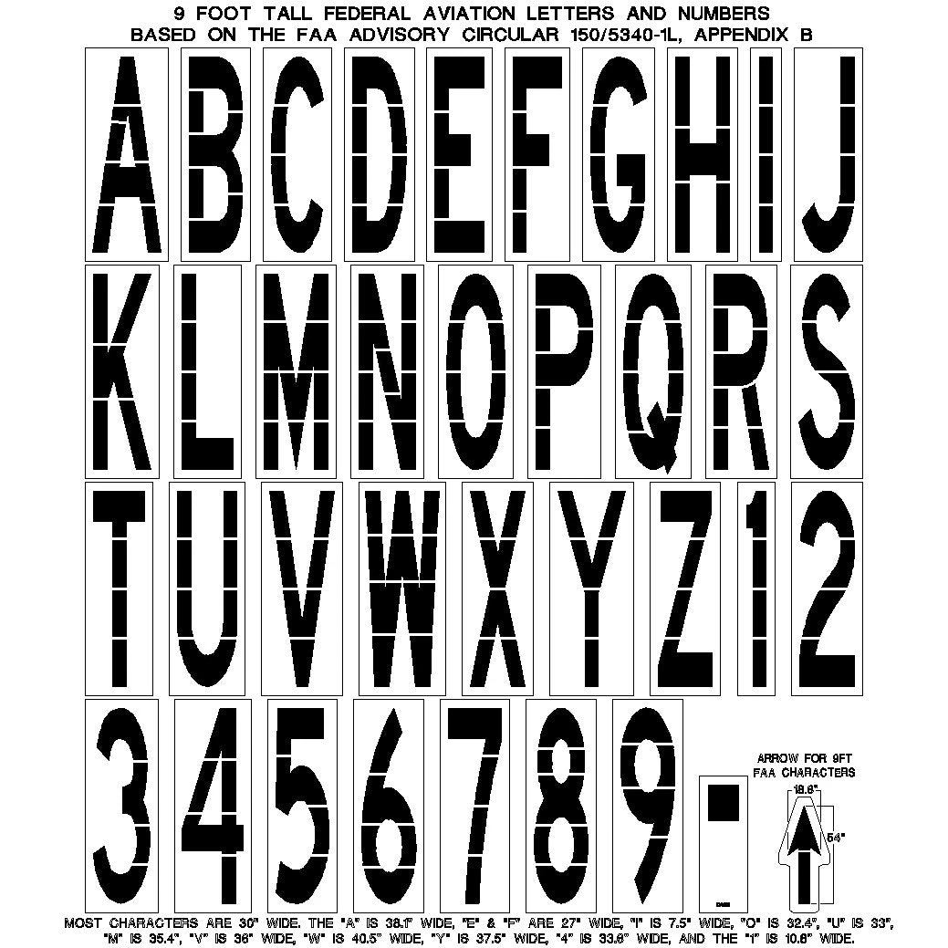 Newstripe 9 Foot FAA Letters, Numbers, Dash And Arrows 1 Newstripe 9 Foot FAA Letters, Numbers, Dash And Arrows