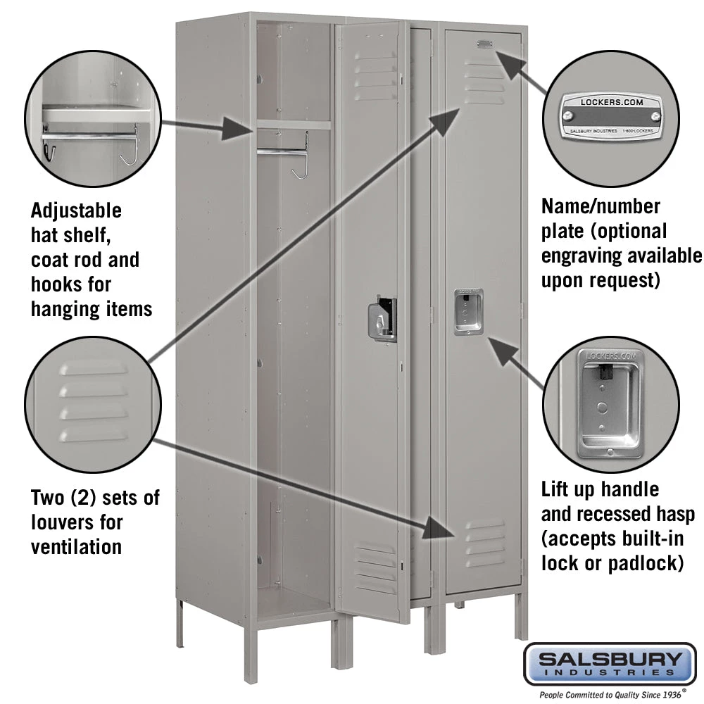 Salsbury 15" Wide Single Tier Standard Metal Locker - 3 Wide 4 Salsbury 15" Wide Single Tier Standard Metal Locker - 3 Wide