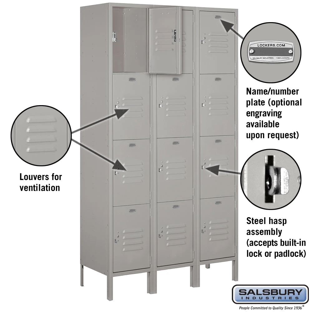 Salsbury 15" Wide Four Tier Standard Metal Locker - 3 Wide 4 Salsbury 15" Wide Four Tier Standard Metal Locker - 3 Wide