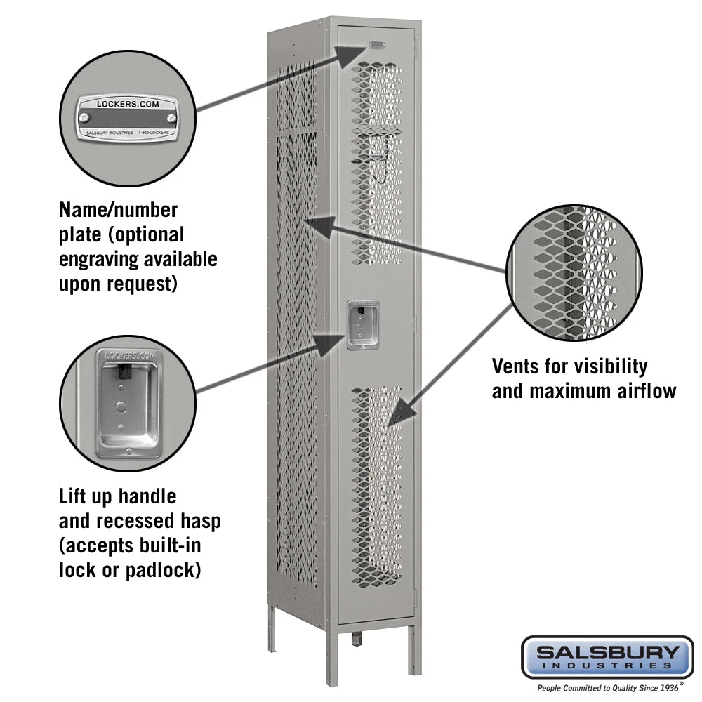 Salsbury 12" Wide Single Tier Vented Metal Locker - 1 Wide 4 Salsbury 12" Wide Single Tier Vented Metal Locker - 1 Wide