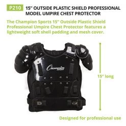 Champion Sports 15 Inch Outside Plastic Shield Pro Chest Protector Umpire Gear