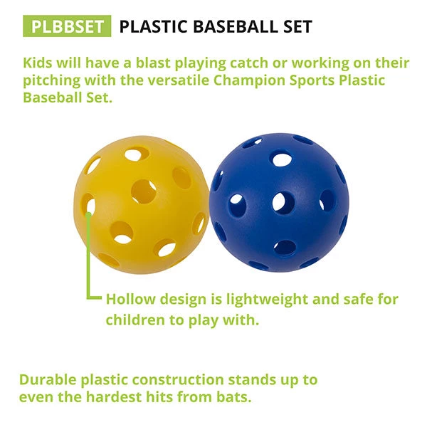 Champion Sports Plastic Baseball Assorted Color Set Of 6