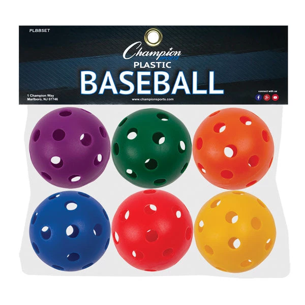 Champion Sports Plastic Baseball Assorted Color Set Of 6